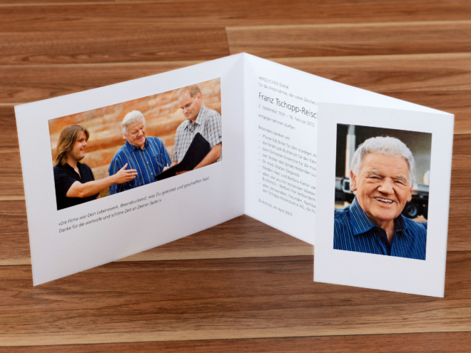 Danksagungskarten in diversen Ausführungen, Wallimann Druck und Verlag AG