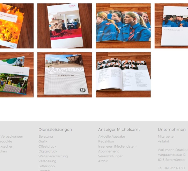 Produkteliste der neuen Homepage der Wallimann Druck und Verlag AG