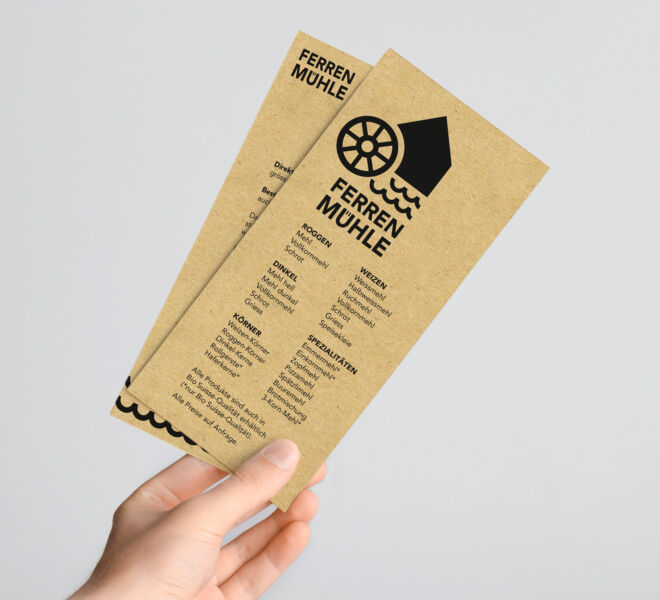 Der Flyer mit dem Mehlangebot wurde auf exklusives Kraftpapier gedruckt, gestaltet und gedruckt von Wallimann Druck.