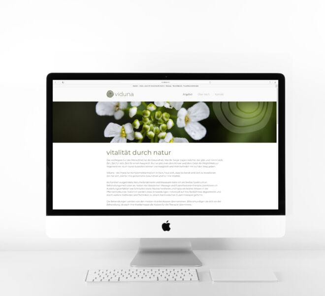 Viduna Website erstellt mit Jimdo in schlichtem, zeitlosen Design.