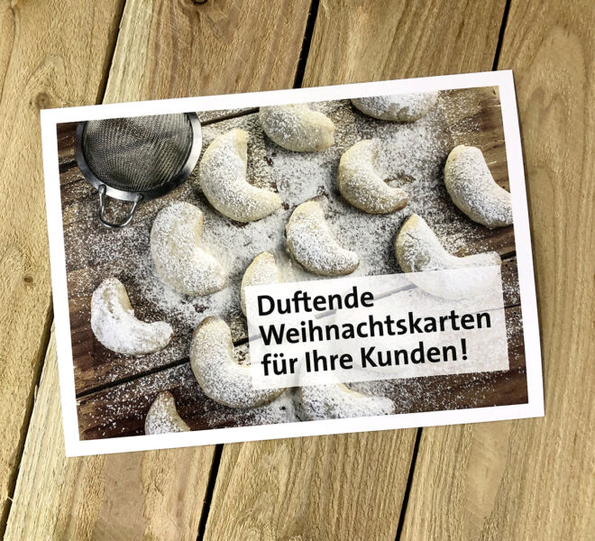 Weihnachtskarte mit Duft im Vanillearoma von Wallimann Druck und Verlag AG.