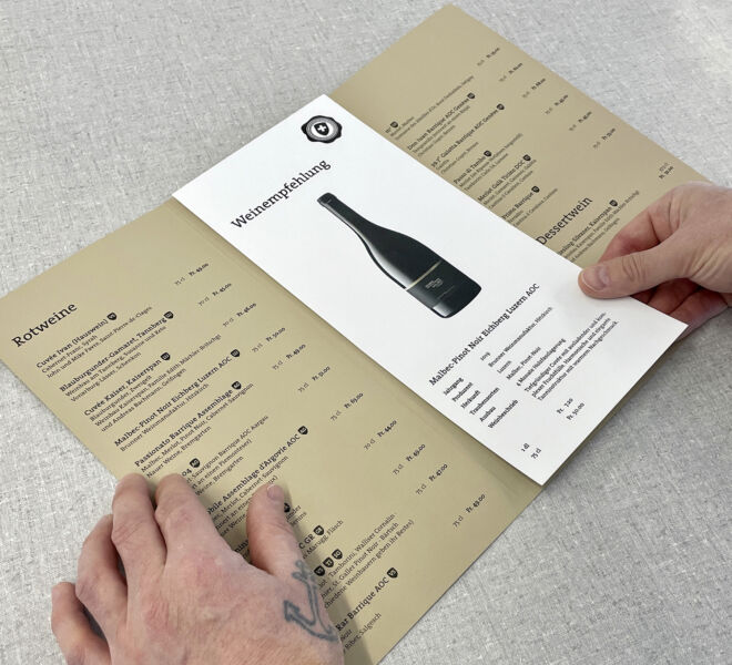 Weinkarte, Prägung, Kraftpapier, Einlageblatt