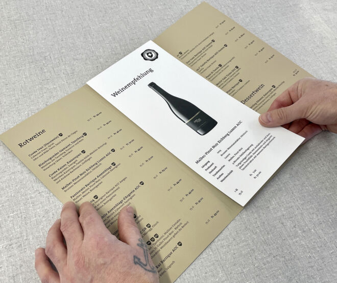 Weinkarte, Prägung, Kraftpapier, Einlageblatt