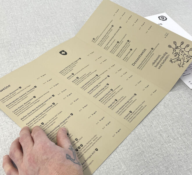 Weinkarte, Prägung, Kraftpapier, Einlageblatt