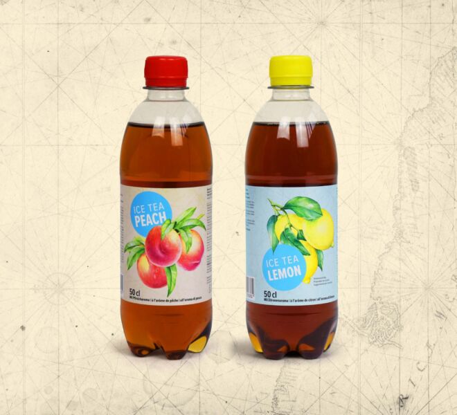 Etikette Ice Tea Peach und Lemon von Transgourmet